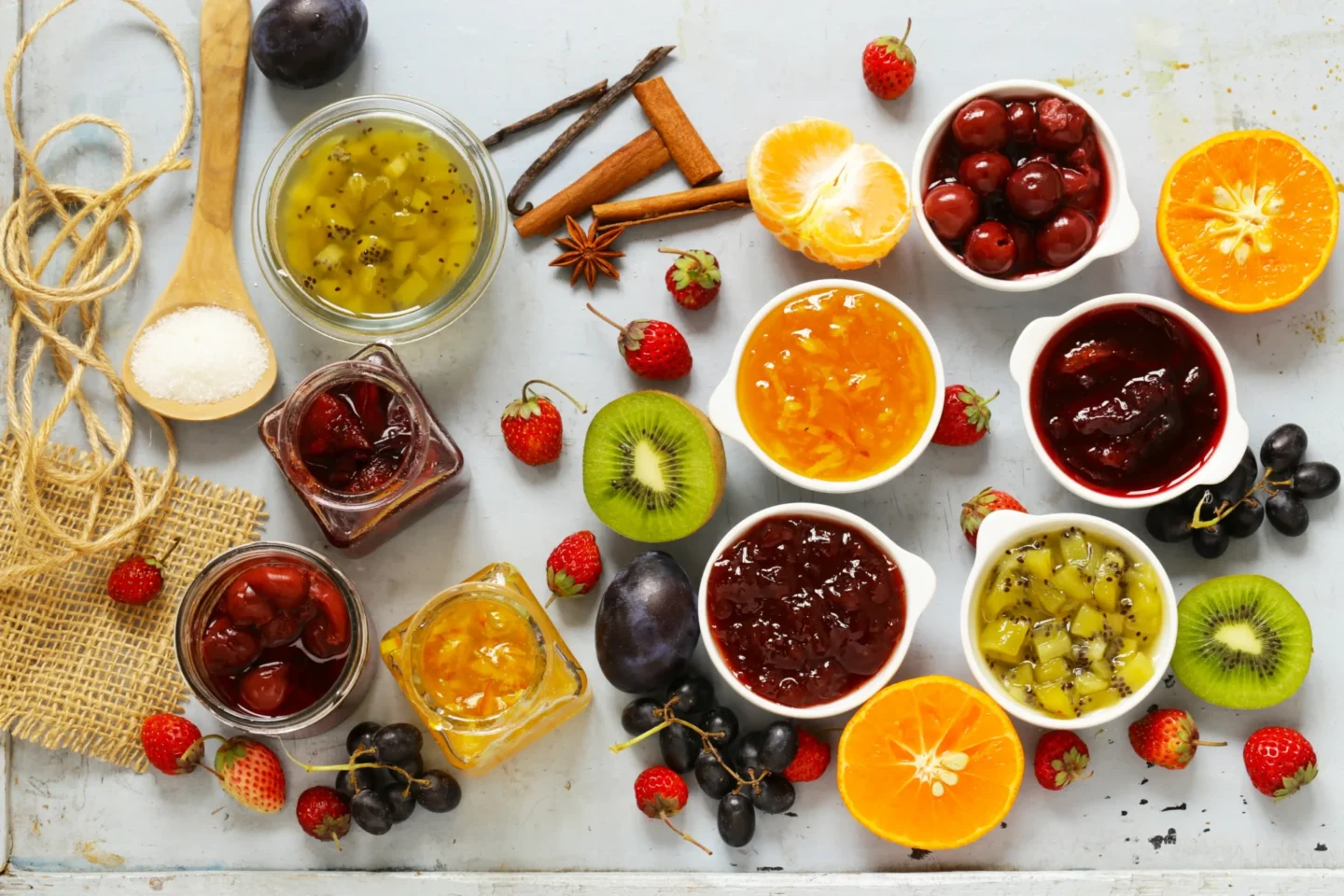 Mermeladas variadas de frutas y bayas
